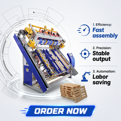 Buy ThoYu supplies industrial pallet nailing machine producing 60 pallets per hour. Fast automatic nail gun and stacking system. Get a factory quote today. online manufacture